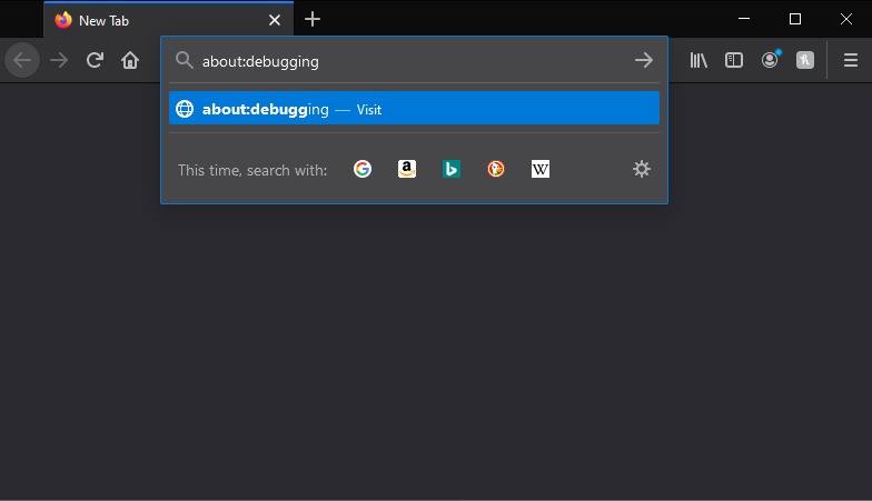 “about:debugging” was typed into Firefox’ address bar.
